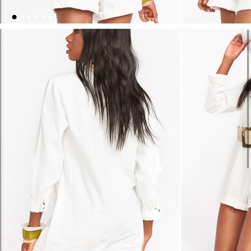 White romper with tan buttons perfect for part of a bachelorette weekend